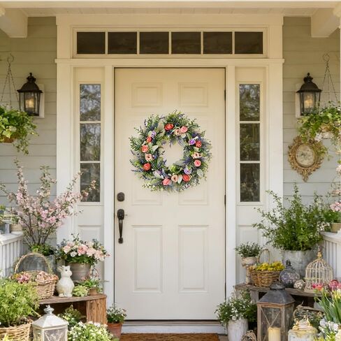 22 Inches Spring Wreaths for Front Door Blue Spring Door Wreath Summer Floral Wreath with Wildflower for Wall Porch Indoors Outdoor Window Home Farmhouse Decorations in Saudi Arabia