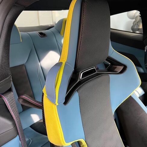 لسيارات BMW G87 M2 G82 G83 M4 F92 M8 M الكربون دلو مقعد حزام الأمان تمديد دليل المحدد غطاء جلد طبيعي غطاء جلد طبيعي مع تثبيت الفيلكرو (المضيق الأزرق) in Kuwait