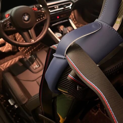لسيارات BMW G87 M2 G82 G83 M4 F92 M8 M الكربون دلو مقعد حزام الأمان تمديد دليل المحدد غطاء جلد طبيعي غطاء جلد طبيعي مع تثبيت الفيلكرو (المضيق الأزرق) in Kuwait