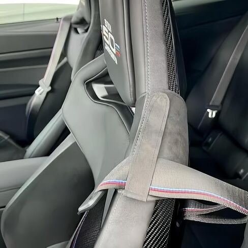 لسيارات BMW G87 M2 G82 G83 M4 F92 M8 M الكربون دلو مقعد حزام الأمان تمديد دليل المحدد غطاء جلد طبيعي غطاء جلد طبيعي مع تثبيت الفيلكرو (المضيق الأزرق) in Kuwait