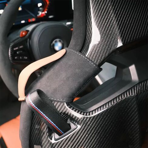 لسيارات BMW G87 M2 G82 G83 M4 F92 M8 M الكربون دلو مقعد حزام الأمان تمديد دليل المحدد غطاء جلد طبيعي غطاء جلد طبيعي مع تثبيت الفيلكرو (المضيق الأزرق) in Kuwait