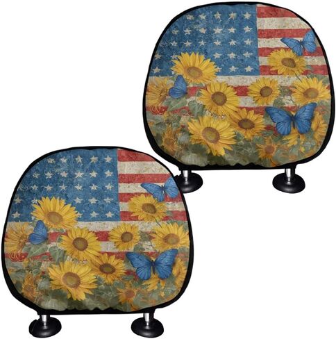 العلم الأمريكي النسر مقعد السيارة غطاء مسند الرأس مجموعة من 2، السيارات مقعد مسند الرأس منصات واقية البوليستر تصميم غطاء الديكور لجميع السيارات الداخلية اكسسوارات السيارات in Kuwait