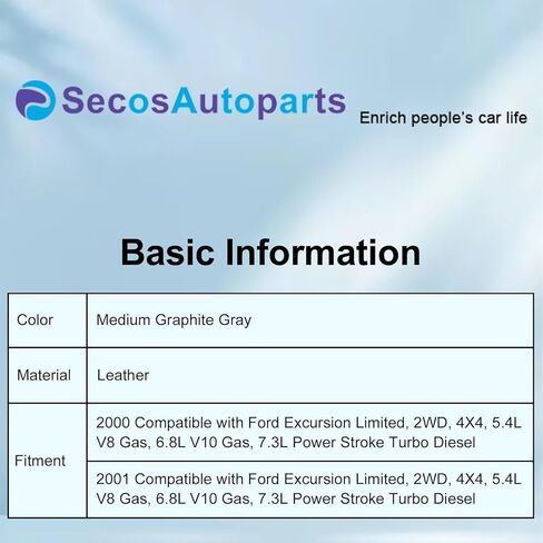 SecosAutoparts Front Driver Side Bottom Replacement Microfiber Leather Seat Cover #2 Medium Graphite Gray Compatible with Ford Excursion XLT Limited 2000 2001 in Saudi Arabia