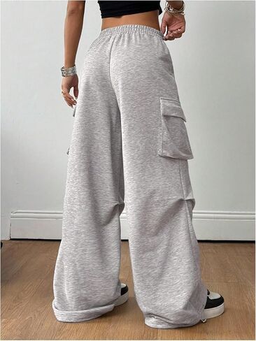 SweatyRocks Women's Wide Leg Elastic Waist Sweatpants Athletic Baggy Cargo Pants with Pockets in Saudi Arabia