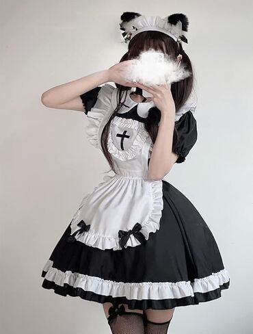 Maid Dress Black Outfit with Big Skirt Coffee Shop Uniform Amusement Fairy Tale Halloween Carnival Party Dress in Saudi Arabia