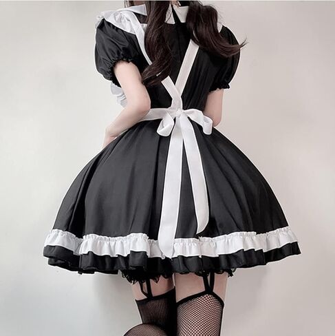 Maid Dress Black Outfit with Big Skirt Coffee Shop Uniform Amusement Fairy Tale Halloween Carnival Party Dress in Saudi Arabia