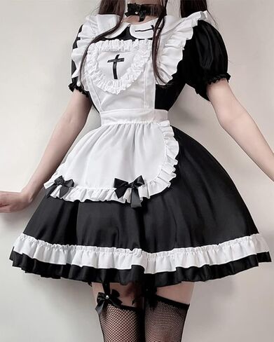 Maid Dress Black Outfit with Big Skirt Coffee Shop Uniform Amusement Fairy Tale Halloween Carnival Party Dress in Saudi Arabia