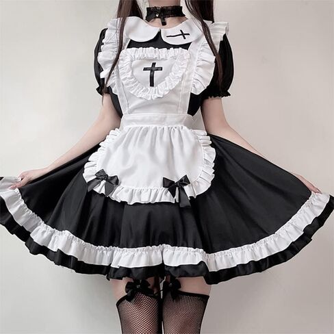 Maid Dress Black Outfit with Big Skirt Coffee Shop Uniform Amusement Fairy Tale Halloween Carnival Party Dress in Saudi Arabia