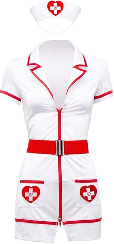Lovehoney Nurse Costume | Adult Nurse Outfit with Hat | Plus Size White Dress | Cosplay Lingerie for Women | Sizes 4-18 in Kuwait