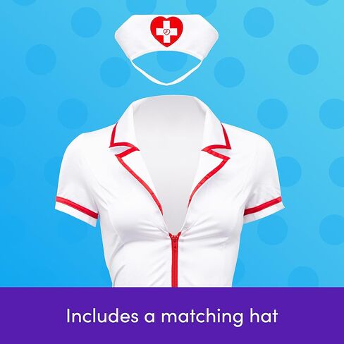 Lovehoney Nurse Costume | Adult Nurse Outfit with Hat | Plus Size White Dress | Cosplay Lingerie for Women | Sizes 4-18 in Kuwait