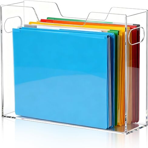 Acrylic File Organizer, 12.2 x 3.5 x 9.6 Inch Clear Hanging Folder Organizer with Handle Lightweight Slim Desktop File Storage Box for School, Office, Home in Saudi Arabia