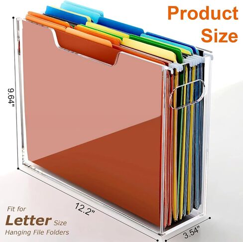 Acrylic File Organizer, 12.2 x 3.5 x 9.6 Inch Clear Hanging Folder Organizer with Handle Lightweight Slim Desktop File Storage Box for School, Office, Home in Saudi Arabia