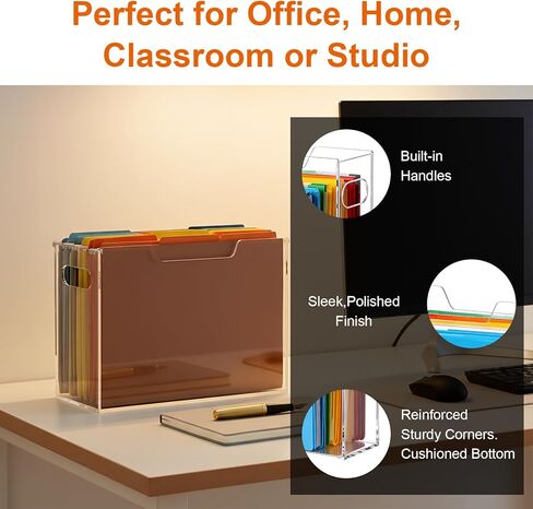 Acrylic File Organizer, 12.2 x 3.5 x 9.6 Inch Clear Hanging Folder Organizer with Handle Lightweight Slim Desktop File Storage Box for School, Office, Home in Saudi Arabia