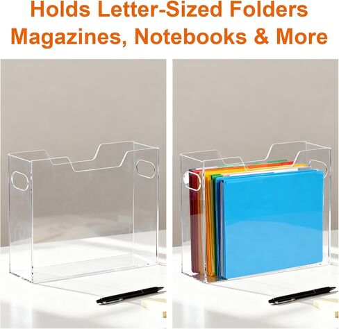 Acrylic File Organizer, 12.2 x 3.5 x 9.6 Inch Clear Hanging Folder Organizer with Handle Lightweight Slim Desktop File Storage Box for School, Office, Home in Saudi Arabia