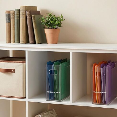 Acrylic File Organizer, 12.2 x 3.5 x 9.6 Inch Clear Hanging Folder Organizer with Handle Lightweight Slim Desktop File Storage Box for School, Office, Home in Saudi Arabia