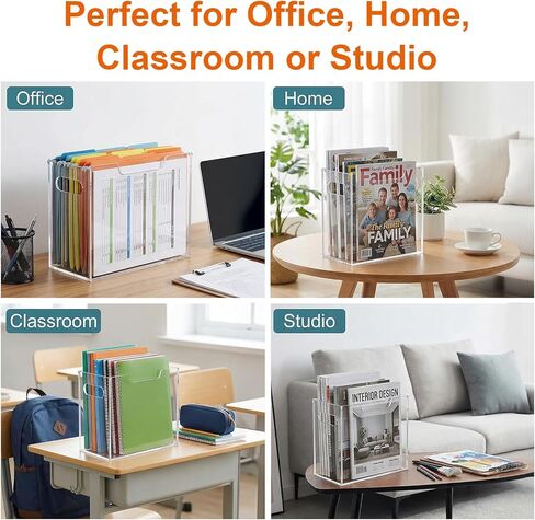 Acrylic File Organizer, 12.2 x 3.5 x 9.6 Inch Clear Hanging Folder Organizer with Handle Lightweight Slim Desktop File Storage Box for School, Office, Home in Saudi Arabia