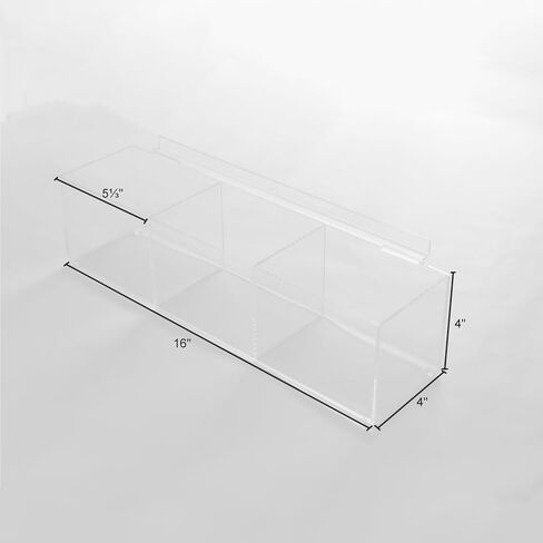 CiaoHER Slatwall Acrylic Retail Tray Rectangular Clear Dump Bin Merchandise Storage Organizer Caddy for Slatwall Displays, 16"x4"x4" (3 compartments) in Kuwait