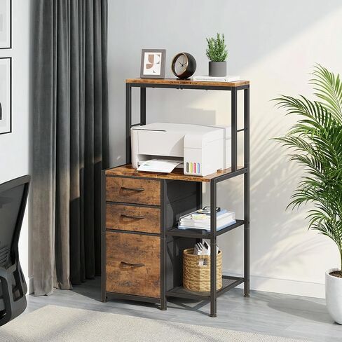 File Cabinet with 3 Fabric Drawers and 4 Open Shelves, Printer Stand with Top Storage Shelf, Office Cabinet with File Drawer Fits A4/Letter for Home Office, Rustic Brown in Kuwait