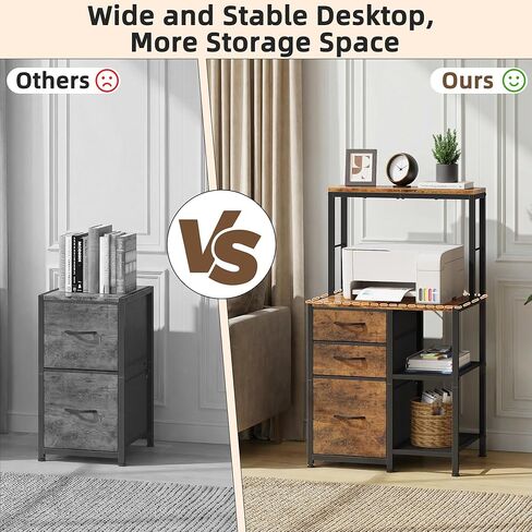 File Cabinet with 3 Fabric Drawers and 4 Open Shelves, Printer Stand with Top Storage Shelf, Office Cabinet with File Drawer Fits A4/Letter for Home Office, Rustic Brown in Kuwait