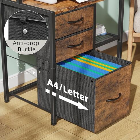 File Cabinet with 3 Fabric Drawers and 4 Open Shelves, Printer Stand with Top Storage Shelf, Office Cabinet with File Drawer Fits A4/Letter for Home Office, Rustic Brown in Kuwait