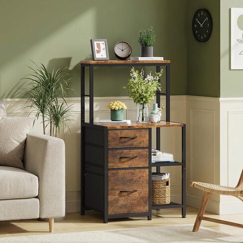 File Cabinet with 3 Fabric Drawers and 4 Open Shelves, Printer Stand with Top Storage Shelf, Office Cabinet with File Drawer Fits A4/Letter for Home Office, Rustic Brown in Kuwait