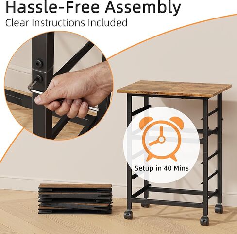 Rolling File Cabinet with Side Pocket, 5 Drawers Filing Cabinet for Home Office, Printer Stand with Storage, Wood Top Office Storage Cabinet for Documents and Crafts, Rustic Brown, 15" D in Kuwait