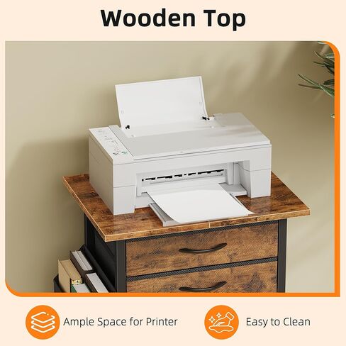 Rolling File Cabinet with Side Pocket, 5 Drawers Filing Cabinet for Home Office, Printer Stand with Storage, Wood Top Office Storage Cabinet for Documents and Crafts, Rustic Brown, 15" D in Kuwait