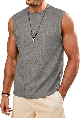 Men’s Textured Tank Top Jacquard Casual Summer Vacation Sleeveless Tshirt (S-XXL) in Saudi Arabia