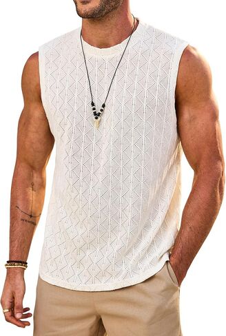 Men’s Textured Tank Top Jacquard Casual Summer Vacation Sleeveless Tshirt (S-XXL) in Saudi Arabia
