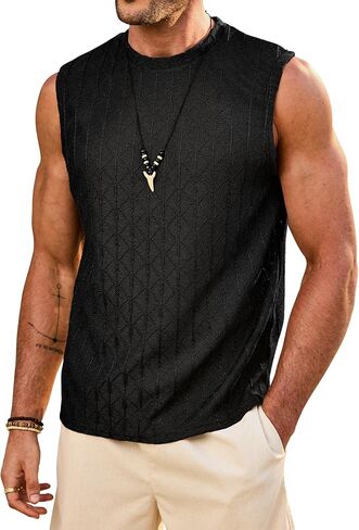 Men’s Textured Tank Top Jacquard Casual Summer Vacation Sleeveless Tshirt (S-XXL) in Saudi Arabia