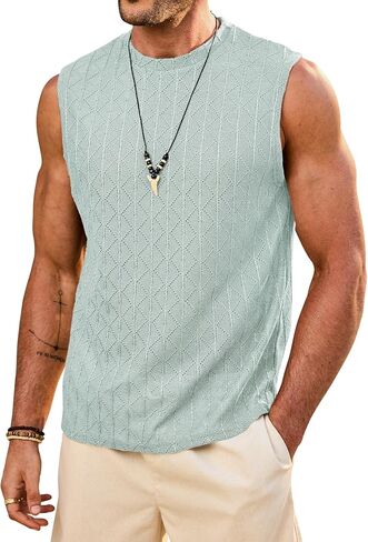 Men’s Textured Tank Top Jacquard Casual Summer Vacation Sleeveless Tshirt (S-XXL) in Saudi Arabia