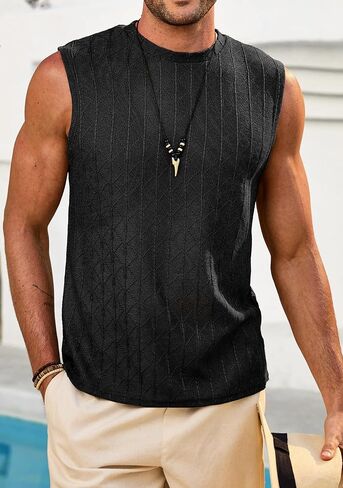 Men’s Textured Tank Top Jacquard Casual Summer Vacation Sleeveless Tshirt (S-XXL) in Saudi Arabia
