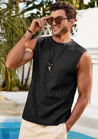 Men’s Textured Tank Top Jacquard Casual Summer Vacation Sleeveless Tshirt (S-XXL) in Saudi Arabia