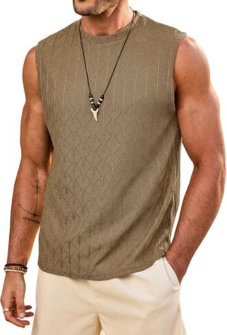 Men’s Textured Tank Top Jacquard Casual Summer Vacation Sleeveless Tshirt (S-XXL) in Saudi Arabia