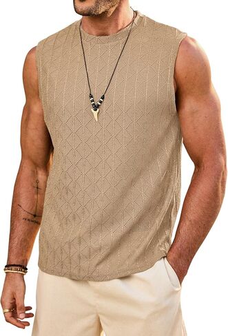 Men’s Textured Tank Top Jacquard Casual Summer Vacation Sleeveless Tshirt (S-XXL) in Saudi Arabia