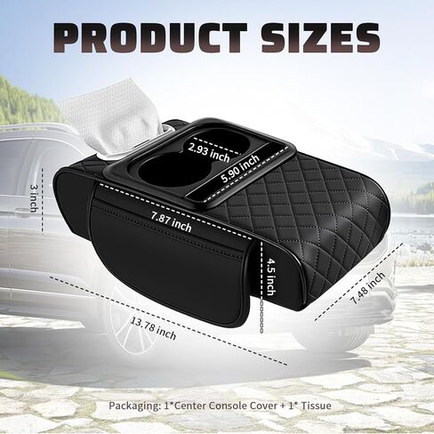 2026 New 5 in1 Car Armrest Storage Box,Multifunctional Leather Car Armrest Box Pad with Cup Holder & Phone Holder & Storage Bag,Comfortable Center Console Cover for Elbow Support in Saudi Arabia