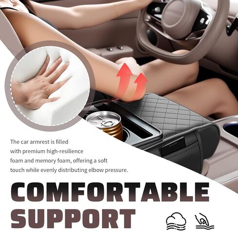 2026 New 5 in1 Car Armrest Storage Box,Multifunctional Leather Car Armrest Box Pad with Cup Holder & Phone Holder & Storage Bag,Comfortable Center Console Cover for Elbow Support in Saudi Arabia