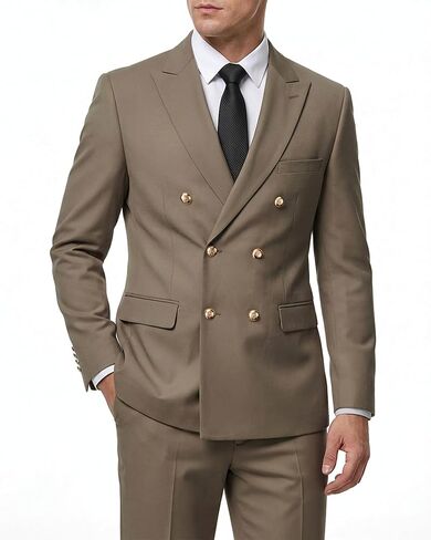 بدلة رجالية من Hihawk مكونة من قطعتين، طقم جاكيت وسروال مزدوج الصدر بقصة ضيقة، سترة ذات طية صدر السترة لحفلات الزفاف وحفلات التخرج وحفلات العودة للوطن in Kuwait