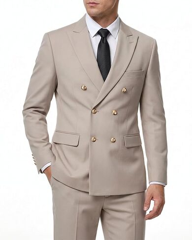 Hihawk 2 Piece Mens Suit, Slim Fit Double Breasted Jacket and Pants Set, Peak Lapel Blazer for Wedding Prom Party Homecoming in Saudi Arabia