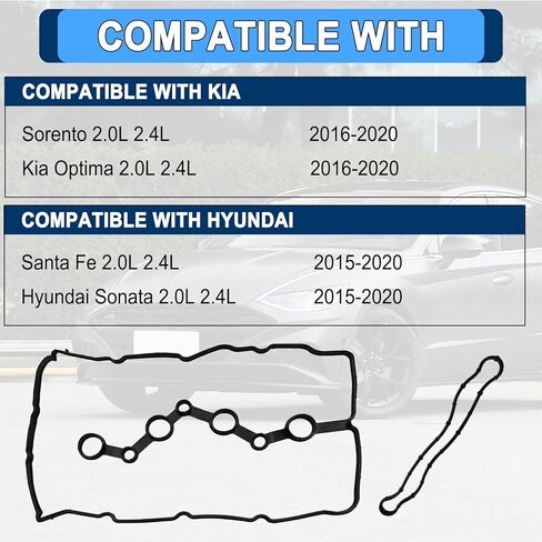 ZOKYUYS® Engine Valve Cover Gasket Set Fit for Hyundai Sonata Santa Fe (2015-2020), Fit for Kia Sorento Optima (2016-2020), 2.0L 2.4L, Replace VS50892 22441-2GGB0/ Black in Saudi Arabia