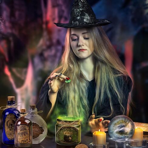 Potion Bottles Halloween Decoration, Set of 4 Glass Potion Bottles with Corks and 10 Halloween Bottle labels, Halloween Tiered Tray Decor, Halloween Decorations Indoor in Kuwait