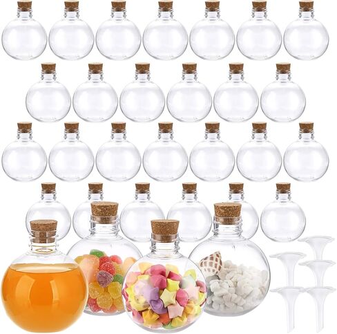 30 حزمة 5oz الكرة شكل البلاستيك زجاجات الفن الرمال زجاجات جرعة كروية مع الفلين زجاجة الخمور واضحة متمنيا قارورة كوكتيل كرات زخرفة DIY بها بنفسك هدية الحرف حفل زفاف الديكور in Kuwait