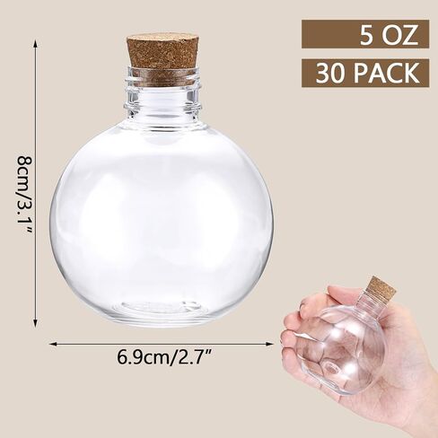 30 حزمة 5oz الكرة شكل البلاستيك زجاجات الفن الرمال زجاجات جرعة كروية مع الفلين زجاجة الخمور واضحة متمنيا قارورة كوكتيل كرات زخرفة DIY بها بنفسك هدية الحرف حفل زفاف الديكور in Kuwait