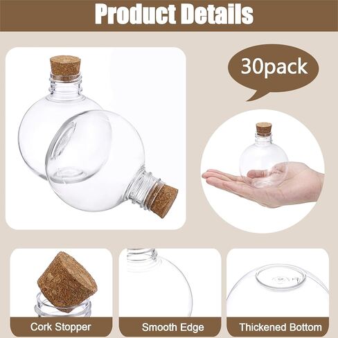 30 حزمة 5oz الكرة شكل البلاستيك زجاجات الفن الرمال زجاجات جرعة كروية مع الفلين زجاجة الخمور واضحة متمنيا قارورة كوكتيل كرات زخرفة DIY بها بنفسك هدية الحرف حفل زفاف الديكور in Kuwait