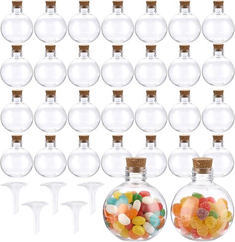 30 حزمة 5oz الكرة شكل البلاستيك زجاجات الفن الرمال زجاجات جرعة كروية مع الفلين زجاجة الخمور واضحة متمنيا قارورة كوكتيل كرات زخرفة DIY بها بنفسك هدية الحرف حفل زفاف الديكور in Kuwait