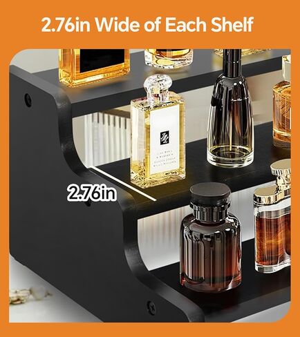 Wooden Cologne Organizer for Men, Perfume Organizer Stand, Cologne Stand with Anti-Slip Washers, Wooden Display Risers Stand for Figures, Fragrances, Dessert, Cupcake, Makeup (Black, 3-tier-9.4in) in Saudi Arabia