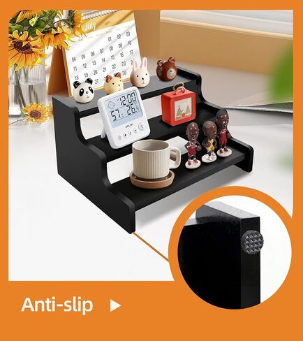Wooden Cologne Organizer for Men, Perfume Organizer Stand, Cologne Stand with Anti-Slip Washers, Wooden Display Risers Stand for Figures, Fragrances, Dessert, Cupcake, Makeup (Black, 3-tier-9.4in) in Saudi Arabia