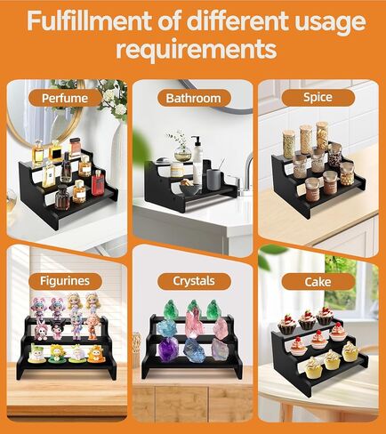 Wooden Cologne Organizer for Men, Perfume Organizer Stand, Cologne Stand with Anti-Slip Washers, Wooden Display Risers Stand for Figures, Fragrances, Dessert, Cupcake, Makeup (Black, 3-tier-9.4in) in Saudi Arabia