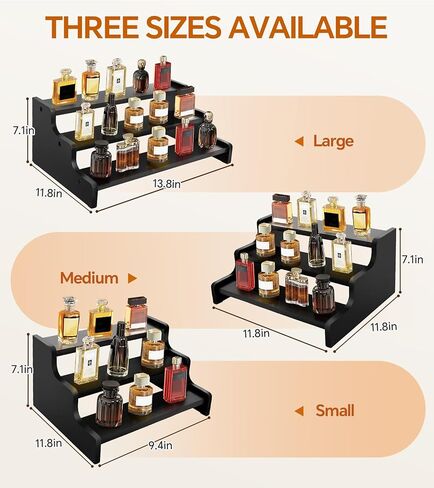 Wooden Cologne Organizer for Men, Perfume Organizer Stand, Cologne Stand with Anti-Slip Washers, Wooden Display Risers Stand for Figures, Fragrances, Dessert, Cupcake, Makeup (Black, 3-tier-9.4in) in Saudi Arabia
