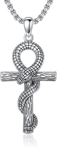 عنخ ثعبان قلادة للرجال النساء 925 الفضة الاسترليني ثعبان عنخ قلادة مع سلسلة الفولاذ المقاوم للصدأ ثعبان الصليب قلادة المصرية عنخ ثعبان قلادة قلادة in Kuwait